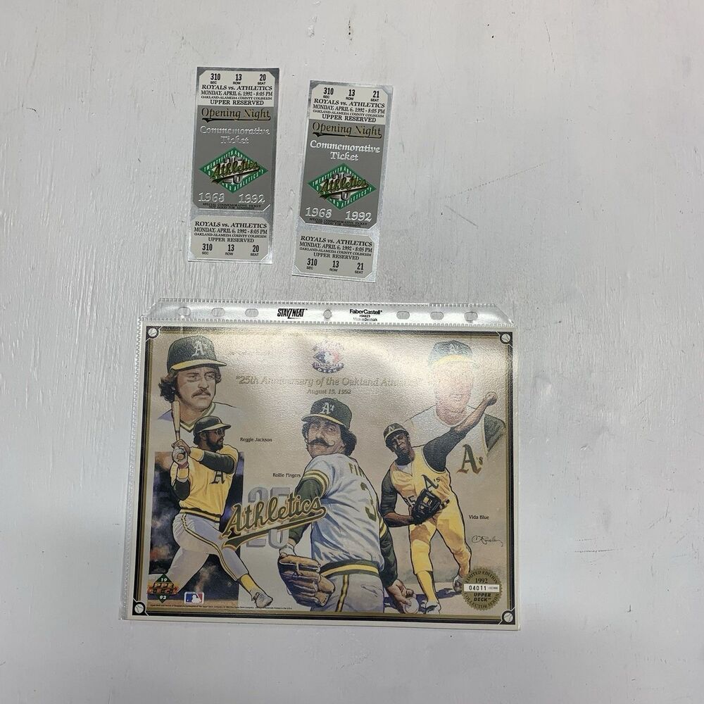 Rare 1992 UD Heroes 25 Anniversary of Oakland A’s Limited Edition 8x11 / Tickets
